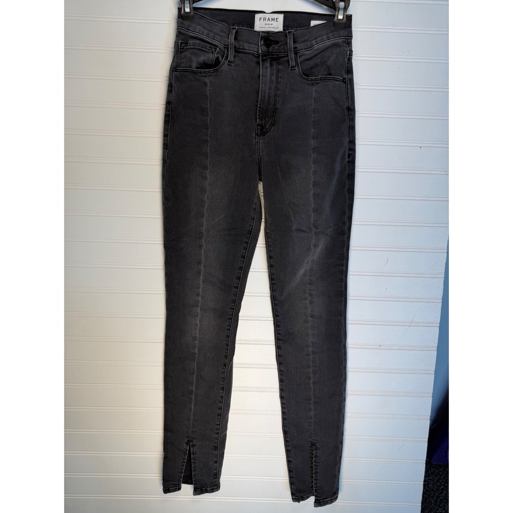 FRAME Ali High Rise Skinny Jeans Womens 25 Gray Woodland Wash Ankle Slit Stretch